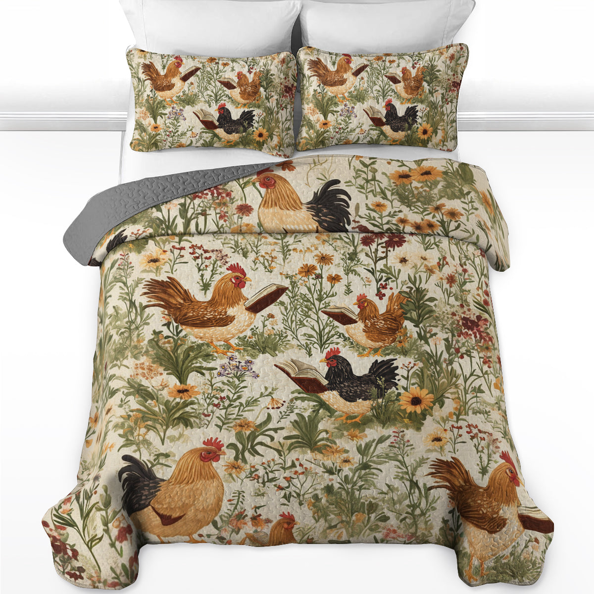 Shineful All Season Quilt 3-Piece Set Vintage Farmhouse Rooster