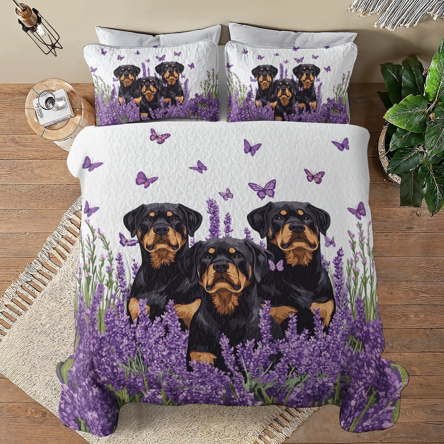 Shineful All Season Quilt 3-Piece Set - Lavender Rottweiler Dreams