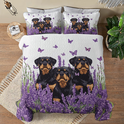 Shineful All Season Quilt 3-Piece Set - Lavender Rottweiler Dreams