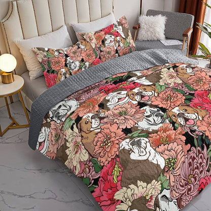Shineful All Season Quilt 3-Piece Set Floral Bulldogs