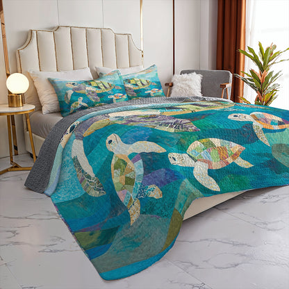 Shineful All Season Quilt 3-Piece Set Oceanic Turtle Family