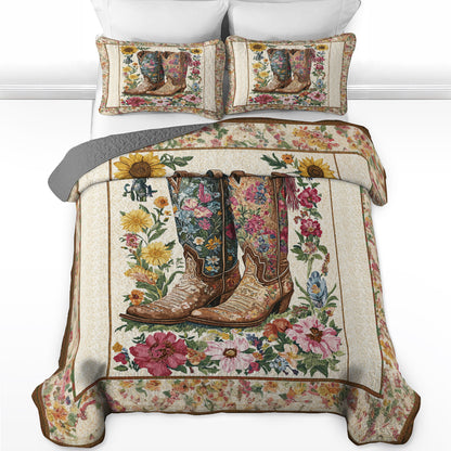 Shineful All Season Quilt 3-Piece Set Floral Cowboy Boots