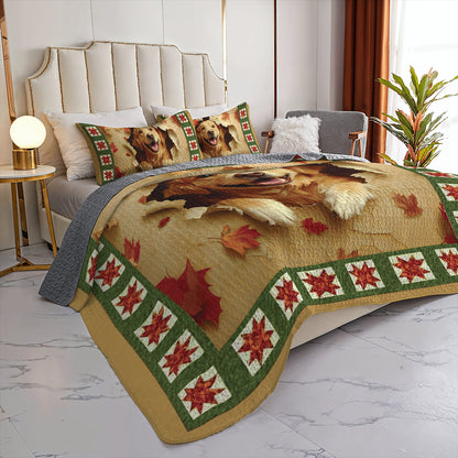 Shineful All Season Quilt 3-Piece Set Golden Retriever Joy