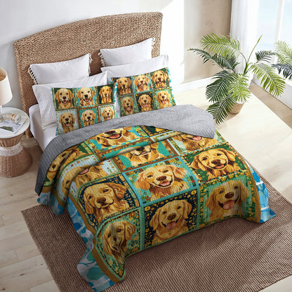 Shineful All Season Quilt 3-Piece Set - Radiant Golden Retriever Smiles