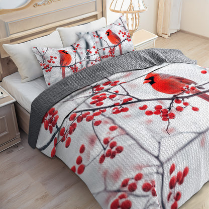 Shineful All Season Quilt 3-Piece Set Winter Cardinal