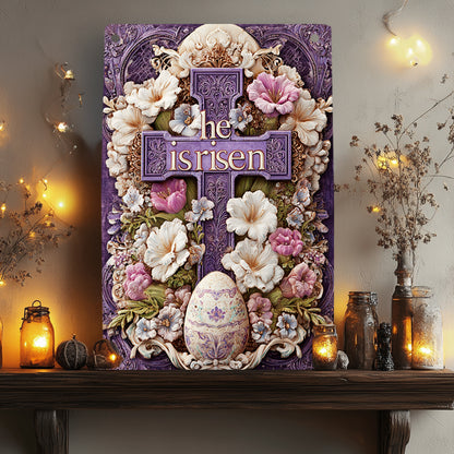 Shineful 2D Metal Sign Ornate Royal Cross “He Is Risen”