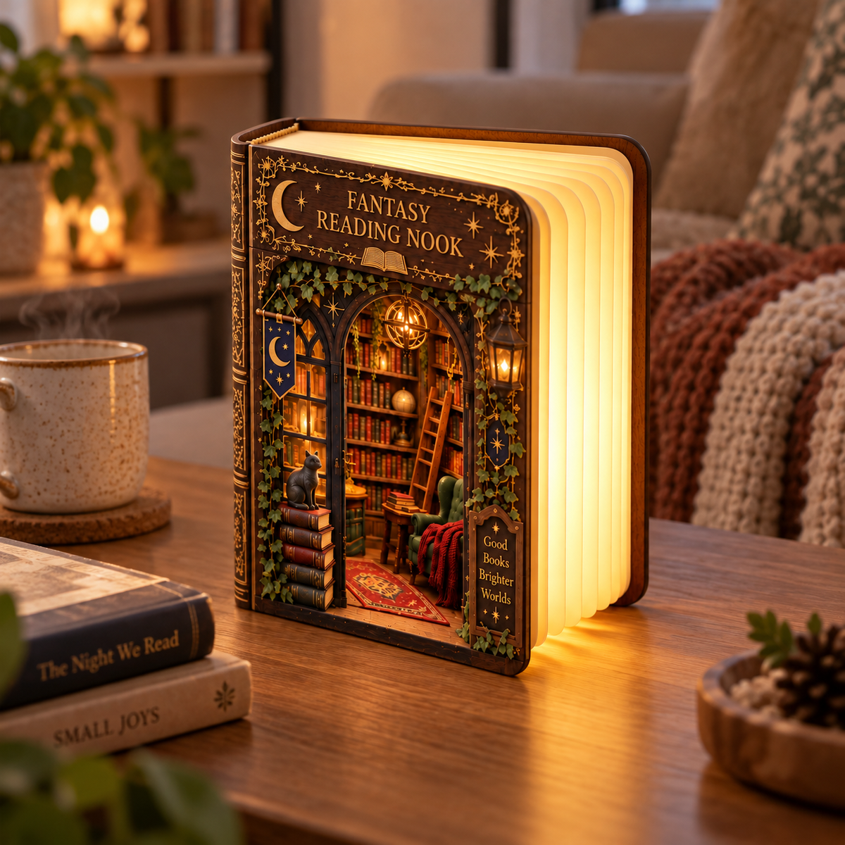Shineful Fantasy Reading Nook Wooden Book Lamp
