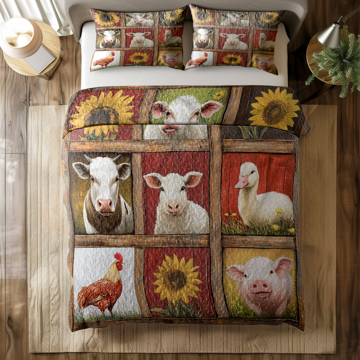 Shineful All Season Quilt 3-Piece Set Rustic Farm Animals