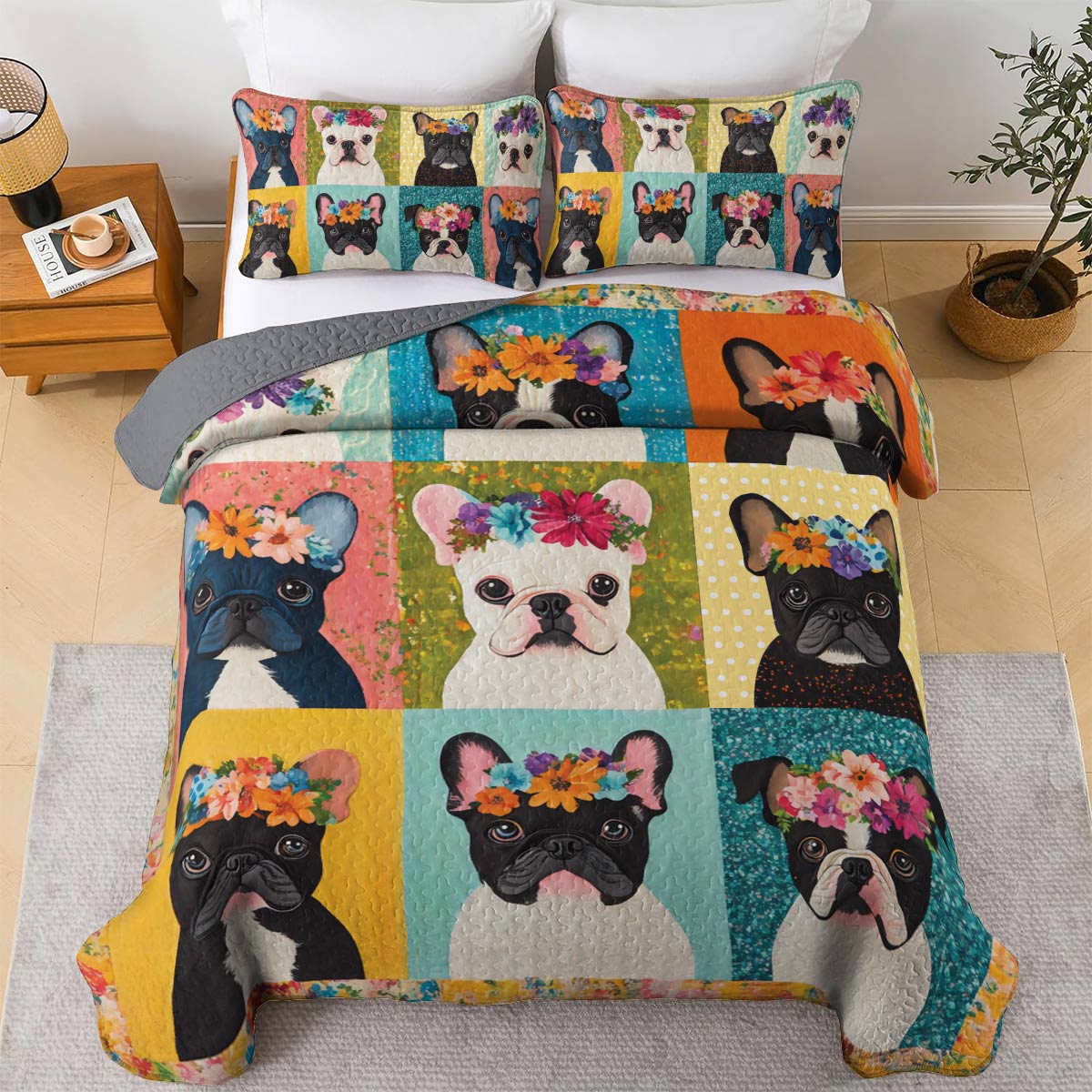 Shineful All Season Quilt 3-Piece Set Frenchie Blossom