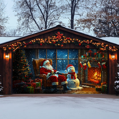 Shineful Garage Door Banner Decoration Snowy Night With Santa Claus