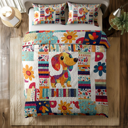 Shineful All Season Quilt 3-Piece Set Cheerful Dachshund
