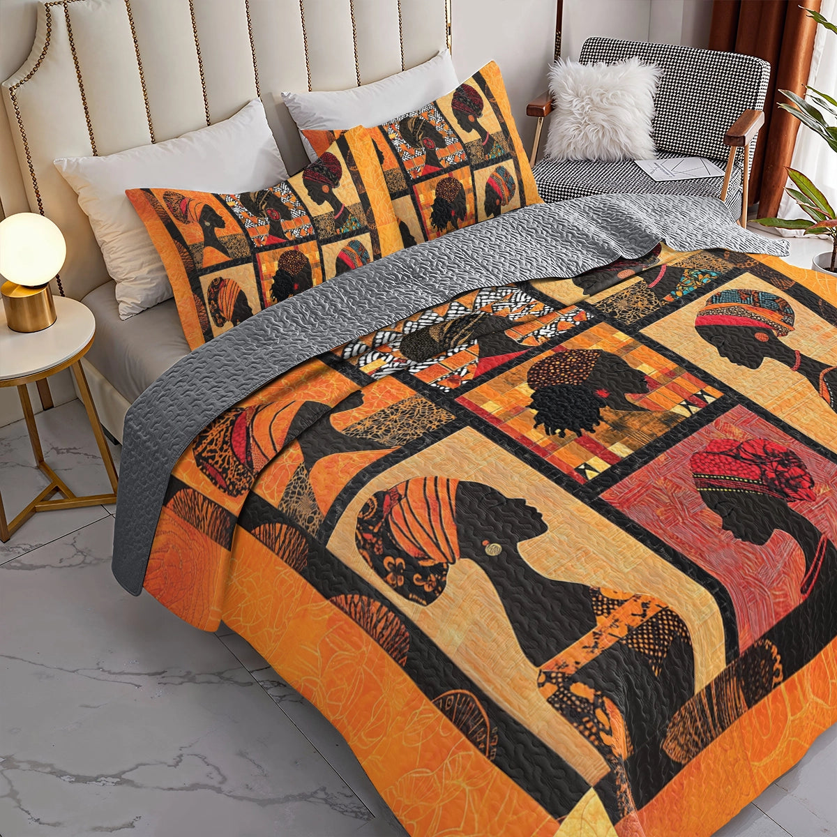 Shineful All Season Quilt 3-Piece Set African Queen Elegance
