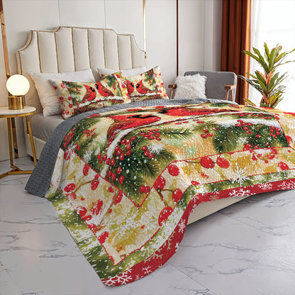 Shineful All Season Quilt 3-Piece Set - Cardinal Pair: Holiday Snowfall