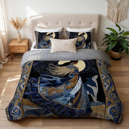 Shineful All Season Quilt 3-Piece Set Wolf & Moon Maiden