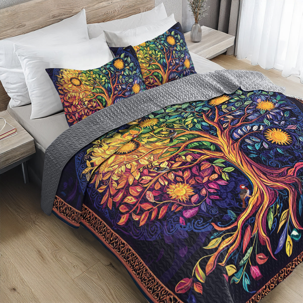 Shineful All Season Quilt 3-Piece Set Colorful Life Tree