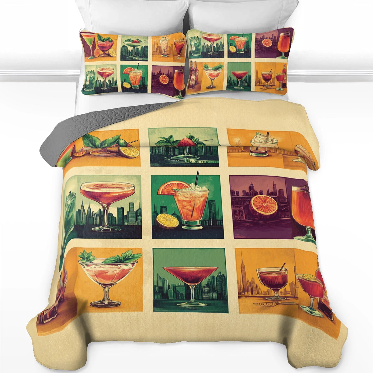 Shineful All Season Quilt 3-Piece Set Wine Cocktail City Nights