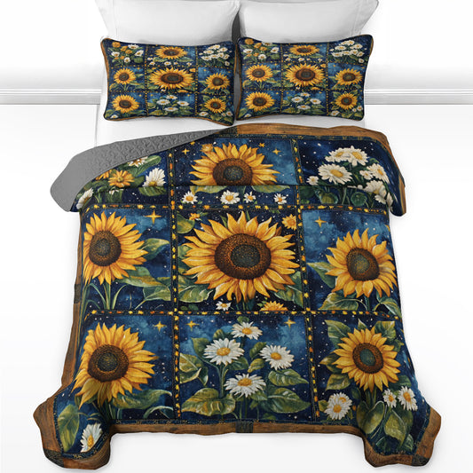 Shineful All Season Quilt 3-Piece Set Galaxy Sunflower Blocks