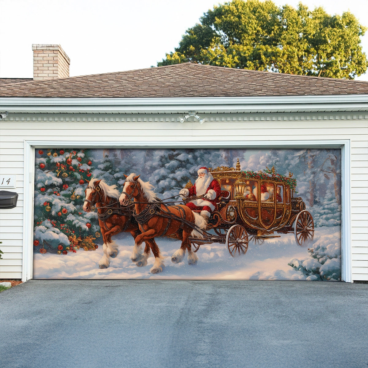 Shineful Garage Door Banner Decoration Santa’s Royal Christmas Carriage