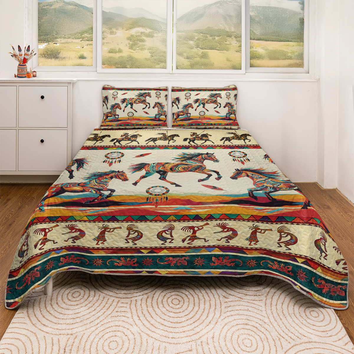 Shineful All Season Quilt 3-Piece Set Warrior Gallop Kokopelli