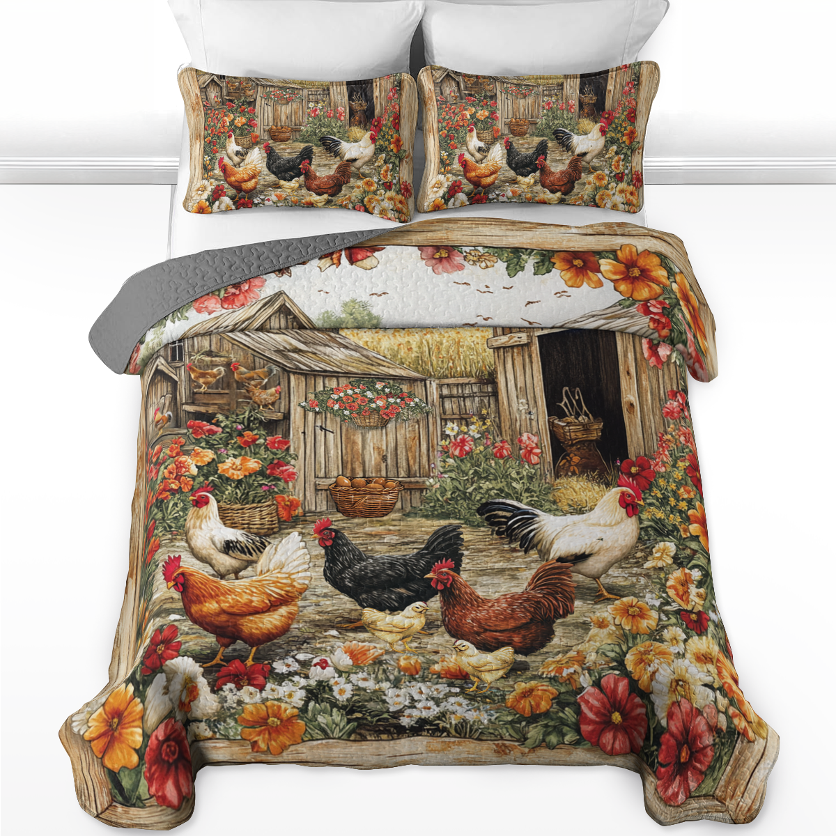 Shineful All Season Quilt 3-Piece Set Golden Morning Farm