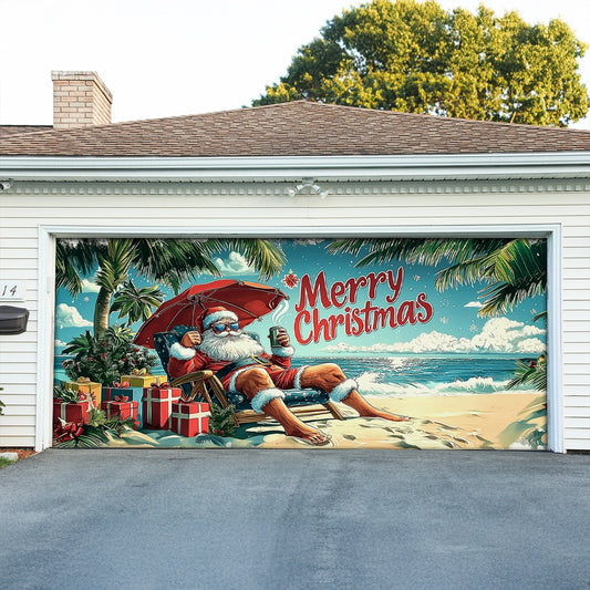 Shineful Garage Door Banner Decoration Seaside Relaxing Santa