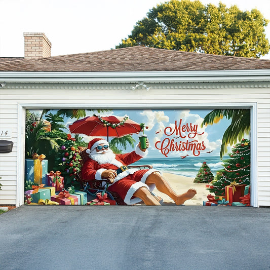 Shineful Garage Door Banner Decoration Beachside Christmas with Santa