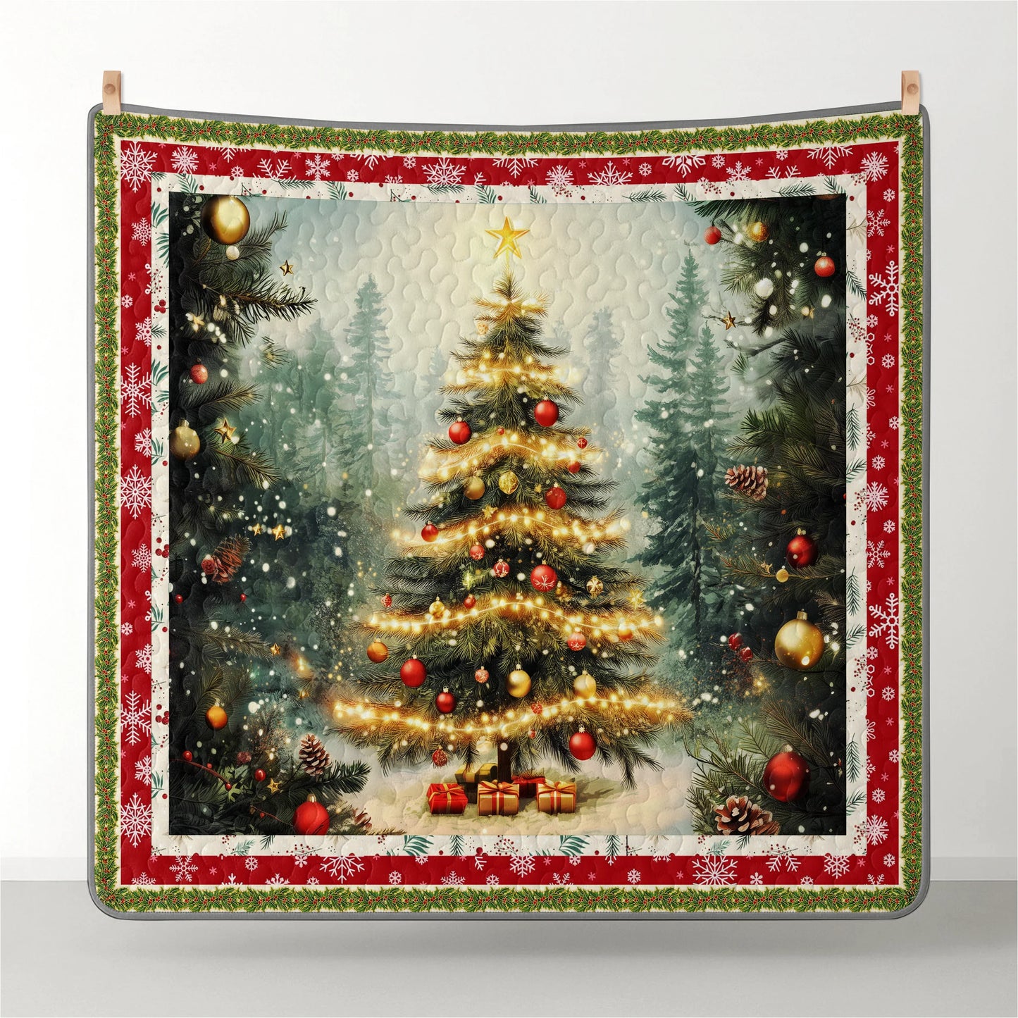 Shineful Quilt 3-Piece Set Golden Glow Christmas Tree