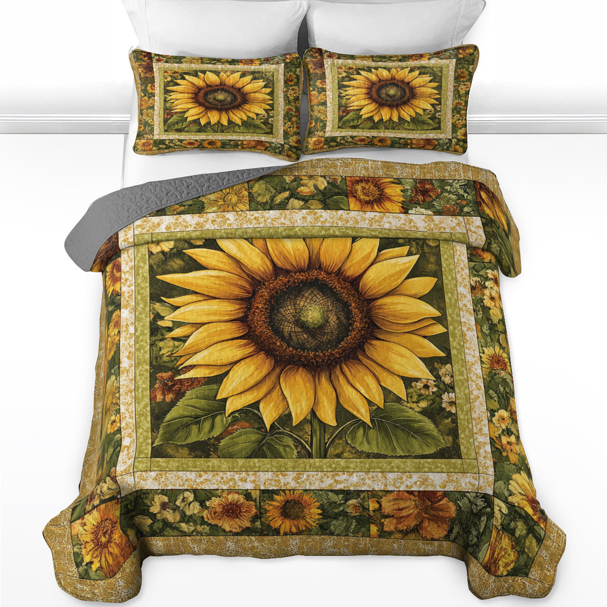 Shineful All Season Quilt 3-Piece Set Golden Sunflower Bloom