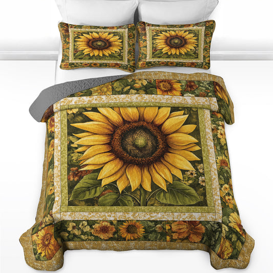 Shineful All Season Quilt 3-Piece Set Golden Sunflower Bloom