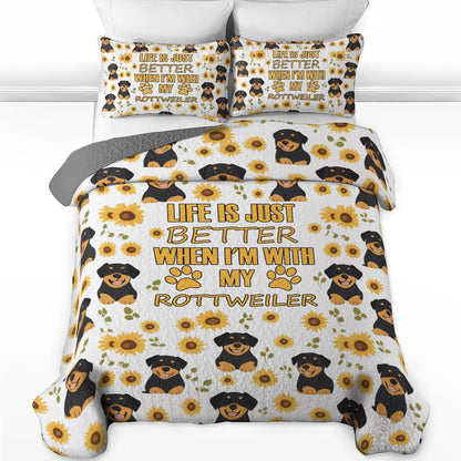 Shineful All Season Quilt 3-Piece Set Sunny Days with My Rottweiler