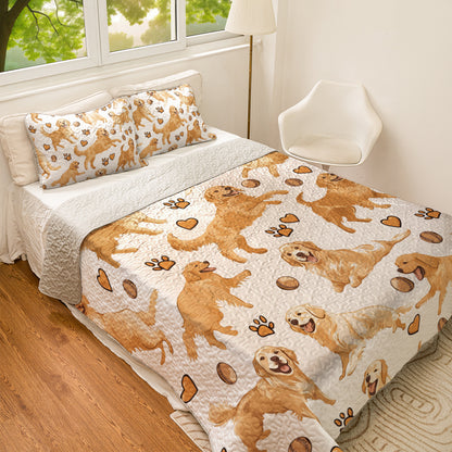 Shineful All Season Quilt 3-Piece Set Playful Golden Retriever Pattern