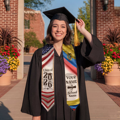 Shineful Graduation Sash Personalized American Ecuador Pride