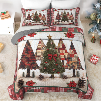Shineful All Season Quilt 3-Piece Set Plaid Christmas Pines