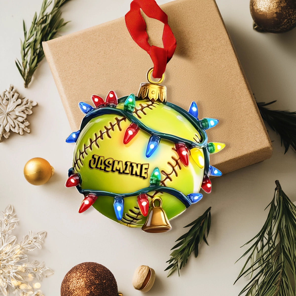 Shineful 2D Acrylic Ornament - Personalized Softball of Holiday Cheer