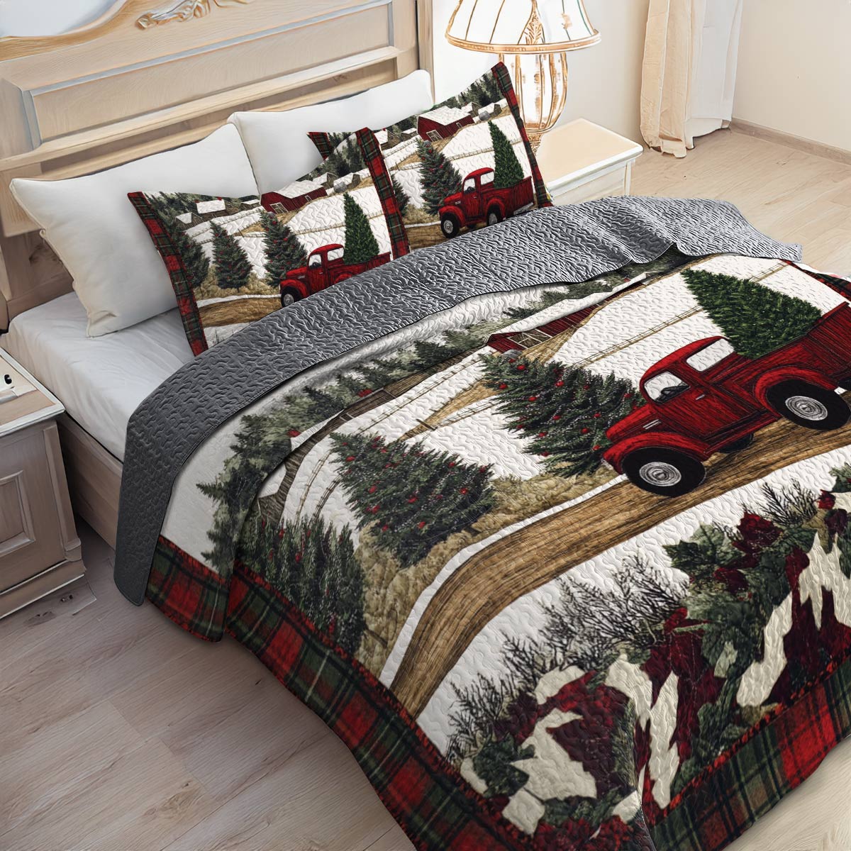 Shineful All Season Quilt 3-Piece Set Christmas Truck