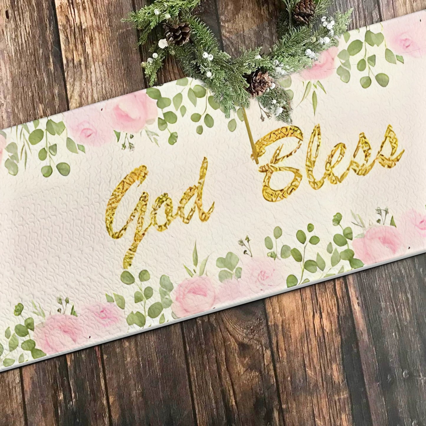 Shineful 2D Flat Print Quilted Table Runner Cross & Bloom Floral