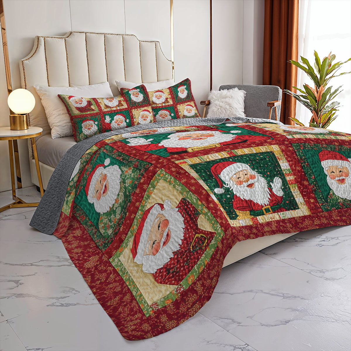 Shineful All Season Quilt 3-Piece Set Jolly Santa Patchwork