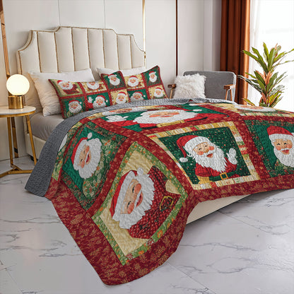 Shineful All Season Quilt 3-Piece Set Jolly Santa Patchwork