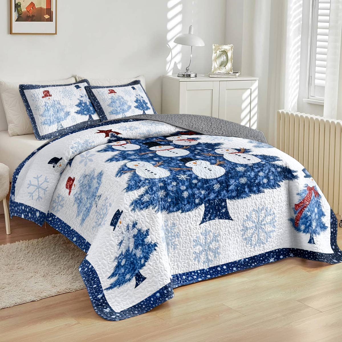Shineful All Season Quilt 3-Piece Set Happy Snowman Christmas