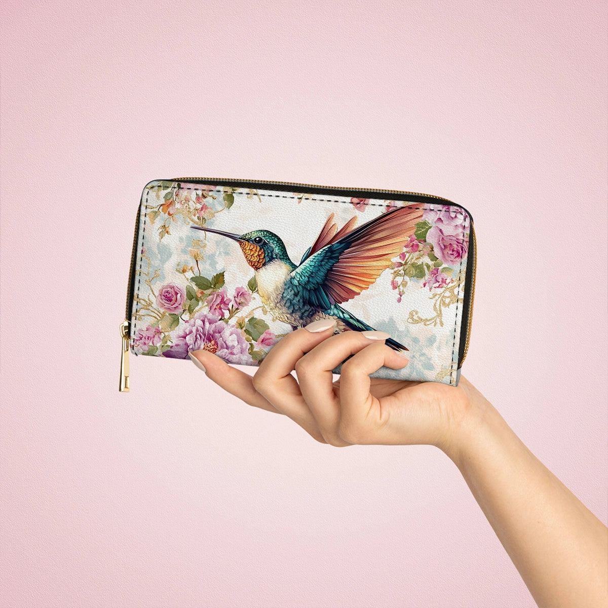 Shineful Leather Clutch Purse With Wristlet Strap Handle Ethereal Flight Hummingbird