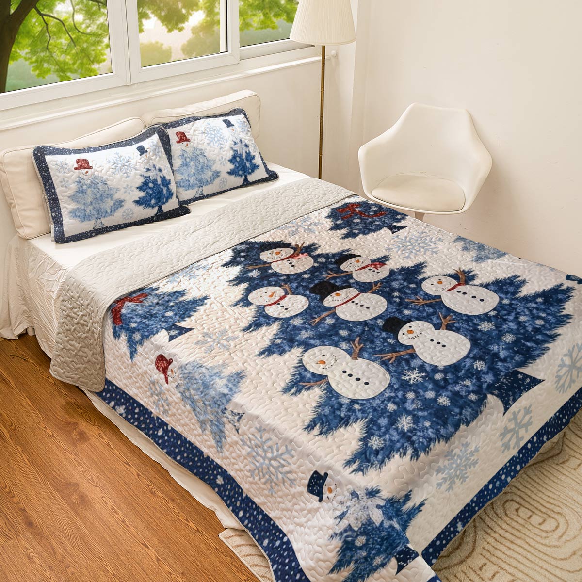 Shineful All Season Quilt 3-Piece Set Happy Snowman Christmas