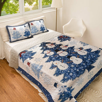 Shineful All Season Quilt 3-Piece Set Happy Snowman Christmas