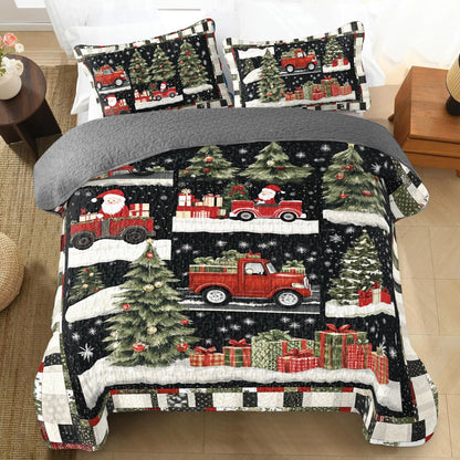 Shineful All Season Quilt 3-Piece Set Christmas Santa's Festive Truck