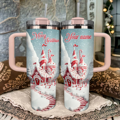 Shineful Glossy Tumbler Personalized Christmas Candy Cane Castle