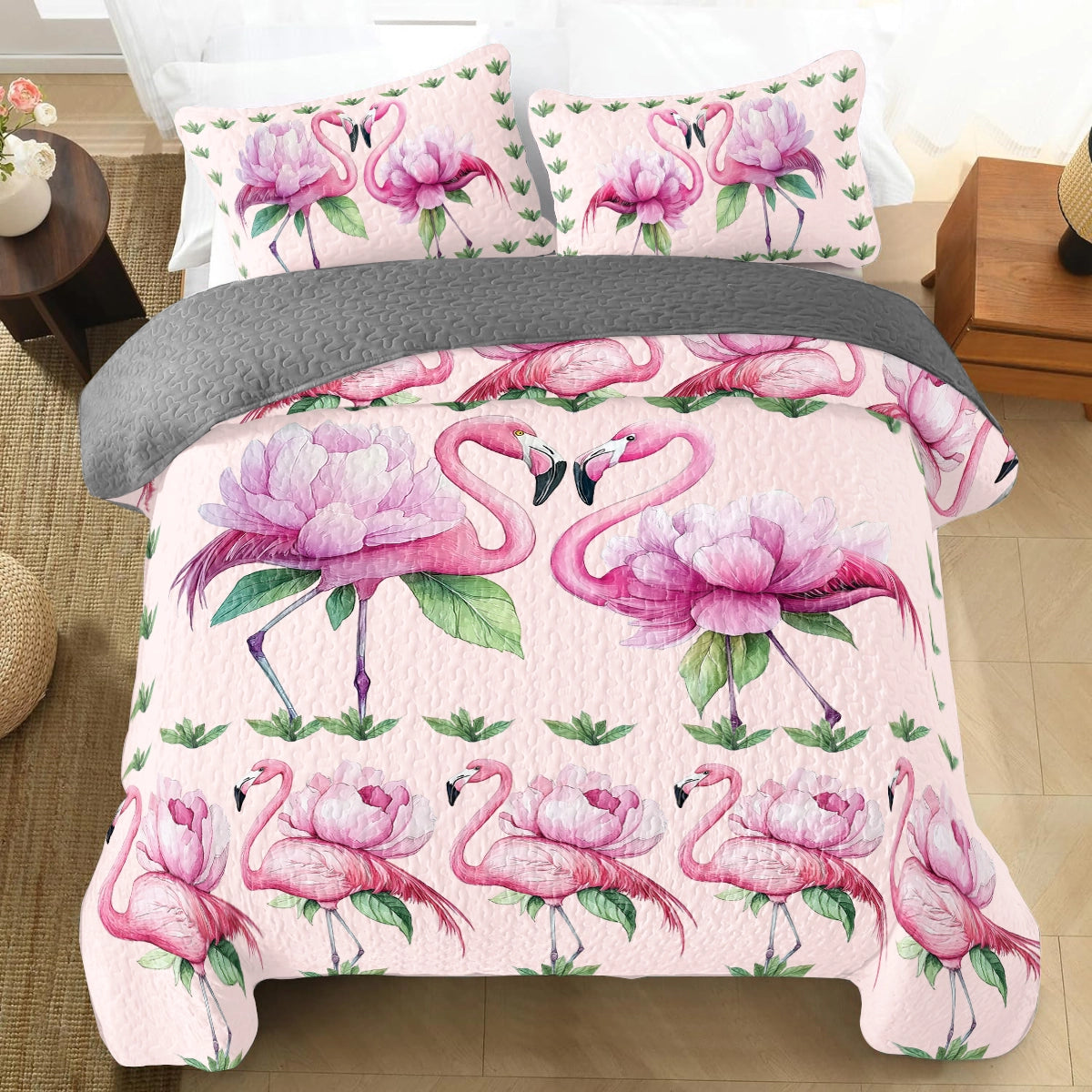 Shineful All Season Quilt 3-Piece Set - Pink Flamingo Paradise 