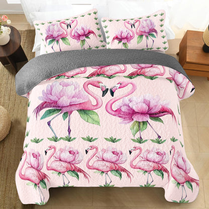 Shineful All Season Quilt 3-Piece Set - Pink Flamingo Paradise 