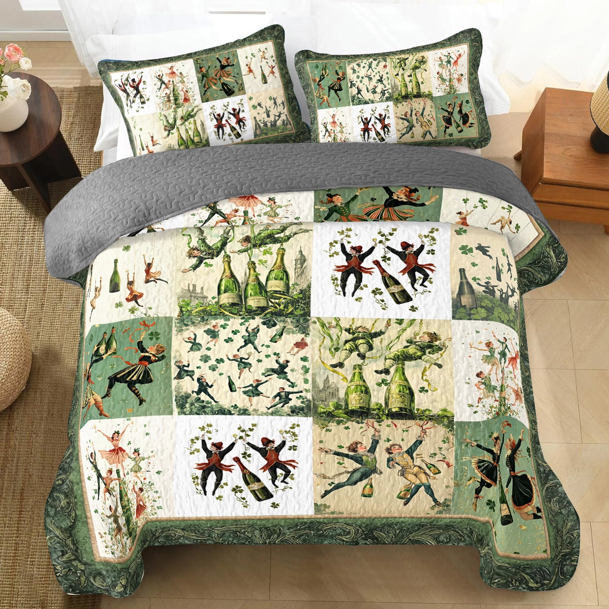 Shineful All Season Quilt 3-Piece Set Wine Irish Dance Dream