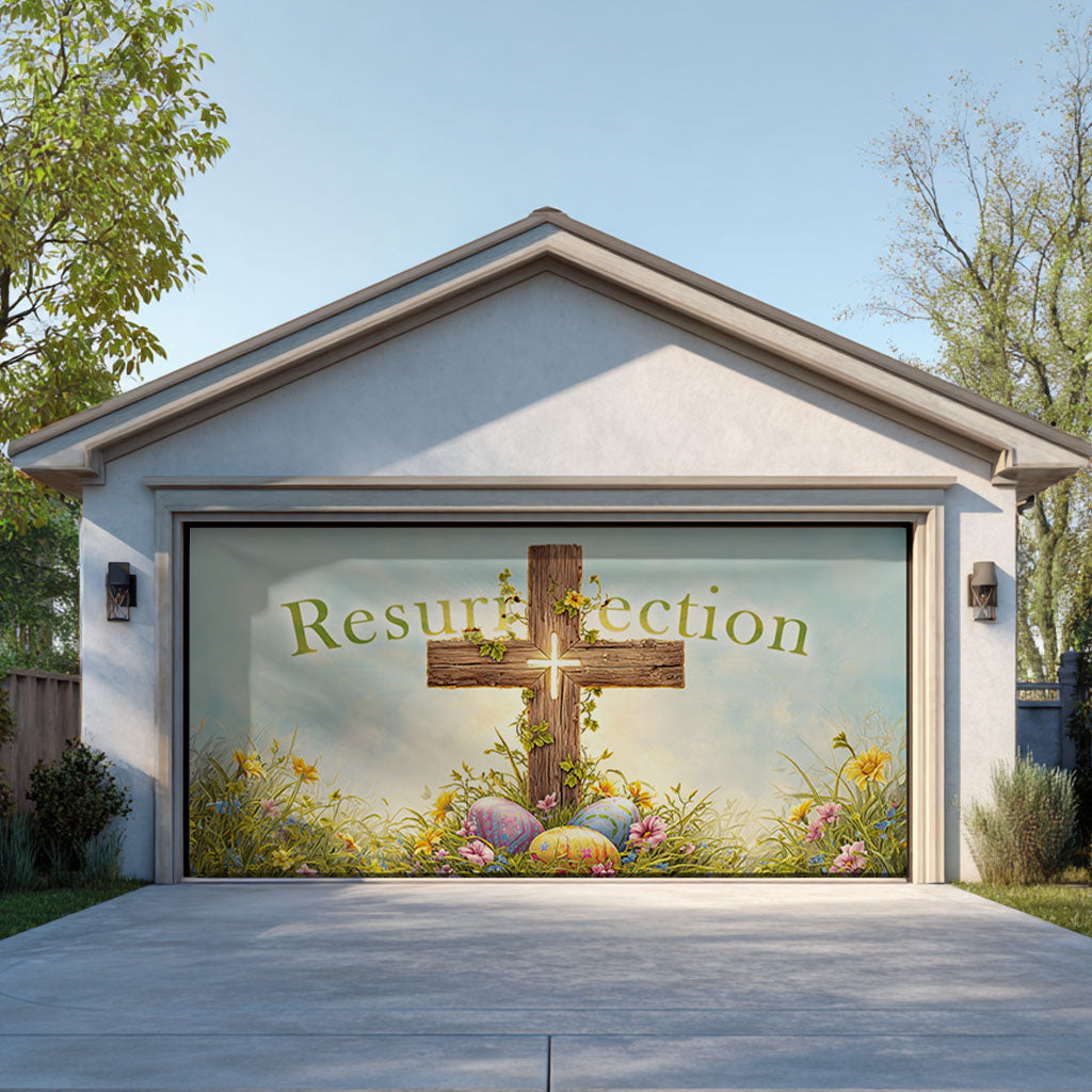 Shineful Garage Door Banner Decoration Resurrection Cross