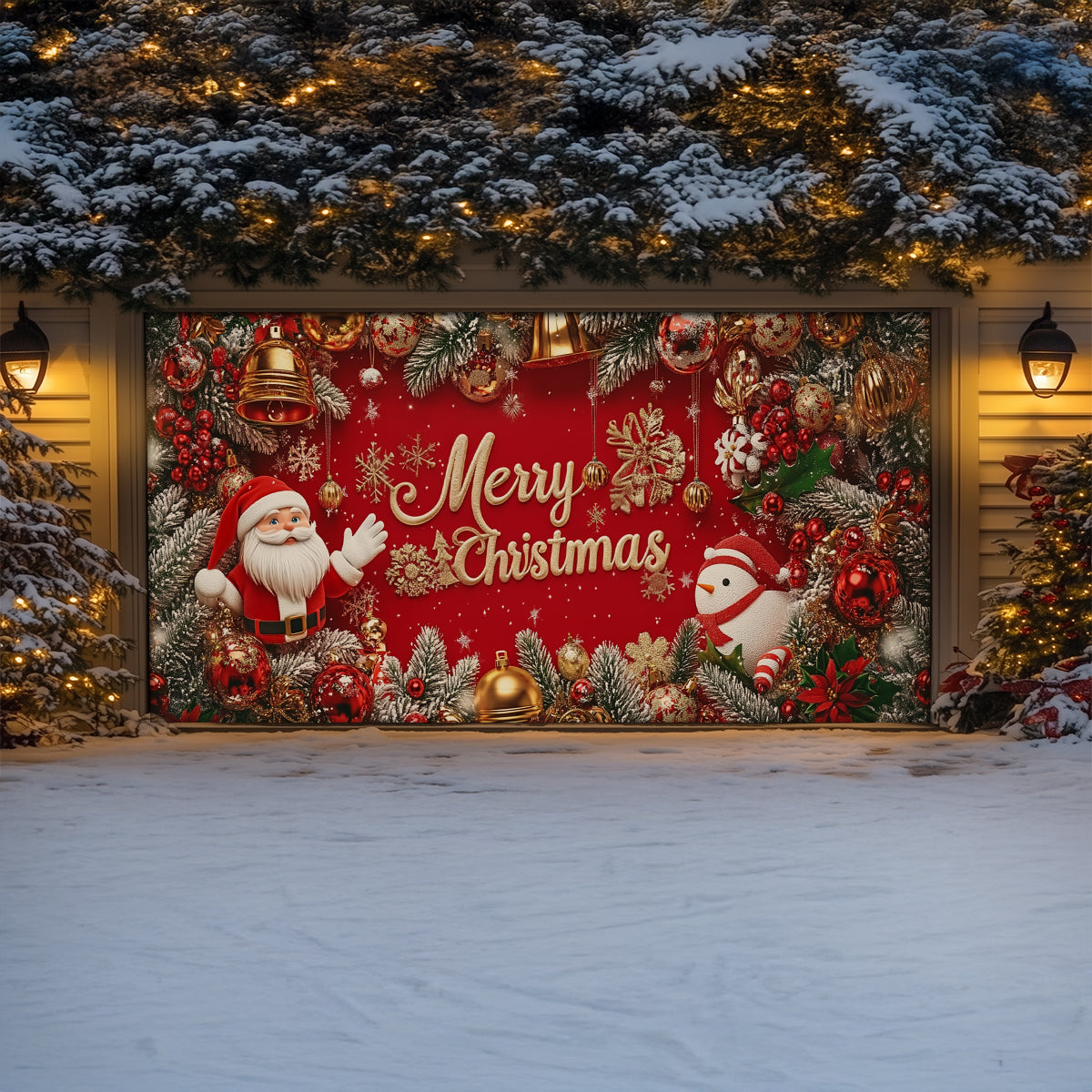 Shineful Garage Door Banner Decoration Festive Santa's Greeting