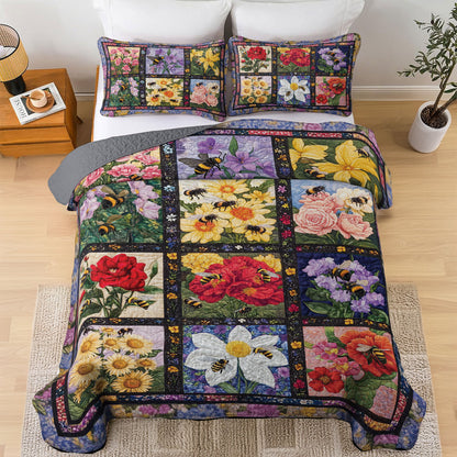 Shineful All Season Quilt 3-Piece Set Honeybee Garden: 12 Months of Floral Bliss